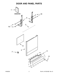 Door And Panel Parts Diagram and Parts List for WDF330PAHB3  Whirlpool Dishwasher