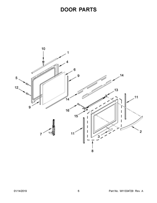 Door Parts Diagram and Parts List for YWEE750H0HV1  Whirlpool Range