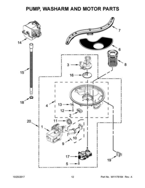07 - Pump, Washarm And Motor Parts Diagram and Parts List for GLB14BBANA1  Whirlpool Dishwasher