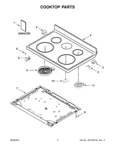 Cooktop Parts Diagram and Parts List for WFE550S0HZ2  Whirlpool Range