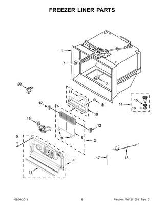 Freezer Liner Parts Diagram and Parts List for KRFC704FPS01  Whirlpool Refrigerator