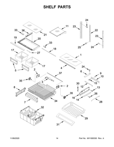 Shelf Parts Diagram and Parts List for WRF535SWHV03  Whirlpool Refrigerator