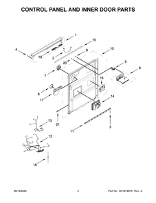 Control Panel And Inner Door Parts Diagram and Parts List for WDT750SAKB2  Whirlpool Dishwasher