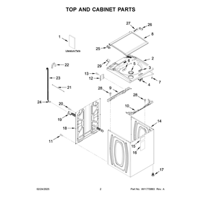 Top And Cabinet Parts Diagram and Parts List for WTW5020SW0  Whirlpool Washer