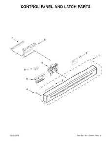 Control Panel And Latch Parts Diagram and Parts List for KDFE204EBL3  KitchenAid Dishwasher