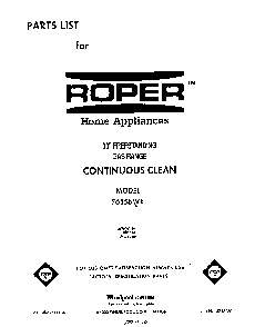 Front Cover Diagram and Parts List for F6558*1  Roper Range