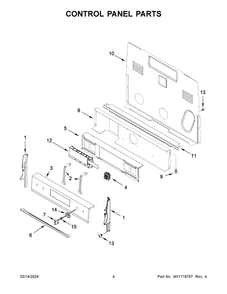 Control Panel Parts Diagram and Parts List for WFE775H0HW5  Whirlpool Range