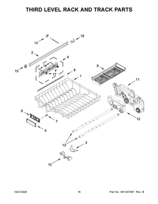 Third Level Rack And Track Parts Diagram and Parts List for KDTM604KBS0  Whirlpool Dishwasher