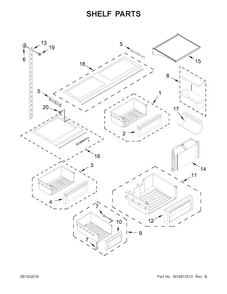 Shelf Parts Diagram and Parts List for KBFN502ESS01  KitchenAid Refrigerator