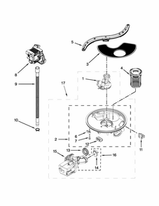 Pump, Washarm And Motor Parts Diagram and Parts List for 66513073K217  Kenmore Dishwasher