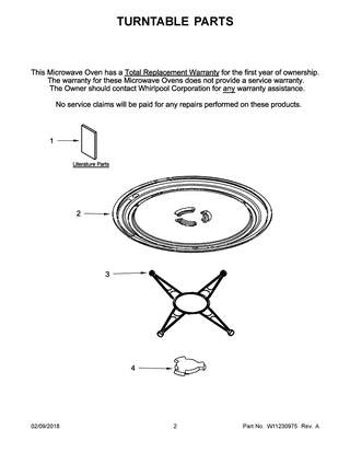 Turntable Parts Diagram and Parts List for WMC20005YB1  Whirlpool Microwave