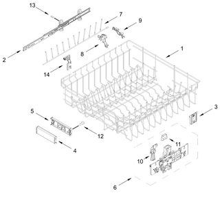 Upper Rack And Track Parts Diagram and Parts List for JDTS3924SP0  Whirlpool Dishwasher