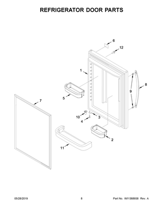 Refrigerator Door Parts Diagram and Parts List for WRB329DFBW01  Whirlpool Refrigerator