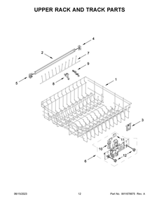 Upper Rack And Track Parts Diagram and Parts List for WDT750SAKB2  Whirlpool Dishwasher