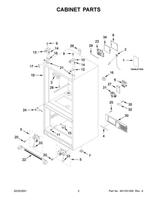 Cabinet Parts Diagram and Parts List for KRFC300EWH04  Whirlpool Refrigerator