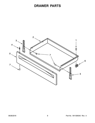 Drawer Parts Diagram and Parts List for WFE320M0EW2  Whirlpool Range
