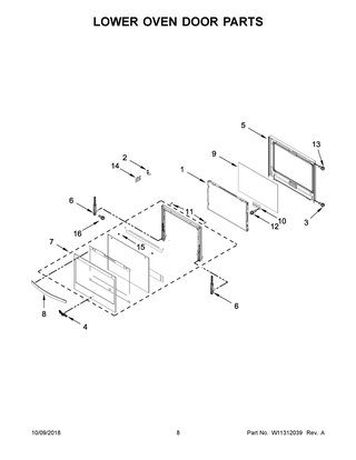Lower Oven Door Parts Diagram and Parts List for WOD77EC7HS01  Whirlpool Wall Oven