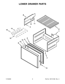 Lower Drawer Parts Diagram and Parts List for KUDF204EPA01  Whirlpool Wine and Beverage Cooler