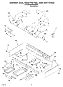 BURNER BOX, GAS VALVES, AND SWITCHES Diagram and Parts List for KGCP462KSS01  KitchenAid Cooktop