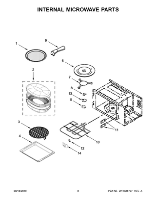 Internal Microwave Parts Diagram and Parts List for KOCE900HBS02  Whirlpool Microwave Oven Combo