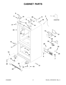 Cabinet Parts Diagram and Parts List for JFC2089BEM04  Whirlpool Refrigerator