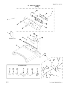 Top And Console Parts Diagram and Parts List for 110C67042801  Kenmore Dryer