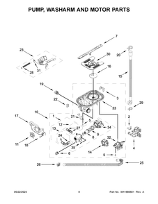 Pump, Washarm And Motor Parts Diagram and Parts List for KDPM604KPS2  KitchenAid Dishwasher