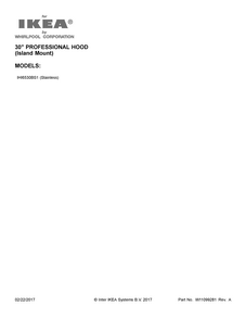 Cover Sheet Diagram and Parts List for IHI6530BS1  Whirlpool Range Hood