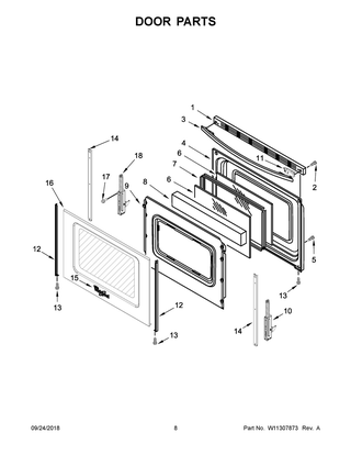 Door Parts Diagram and Parts List for WEG515S0FV1  Whirlpool Range