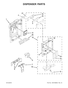 Dispenser Parts Diagram and Parts List for KSSC36QTS10  KitchenAid Refrigerator