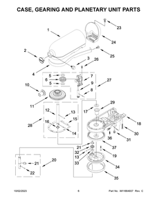 Case, Gearing And Planetary Unit Parts Diagram and Parts List for KSM195PSOA5  KitchenAid Mixer