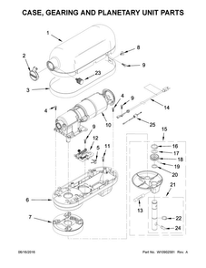 Case, Gearing And Planetary Unit Parts Diagram and Parts List for 5KSM7586PZCA0  KitchenAid Mixer