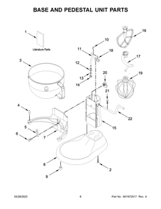Base And Pedestal Unit Parts Diagram and Parts List for KSM55SXTXIC0  KitchenAid Mixer