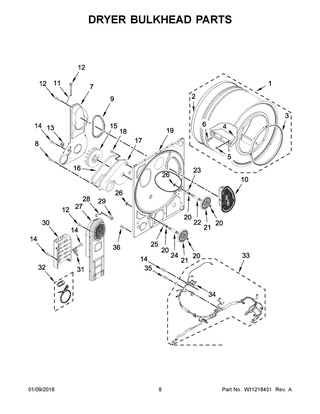 Dryer Bulkhead Parts Diagram and Parts List for YWET4024HW0  Whirlpool Washer Dryer Combo