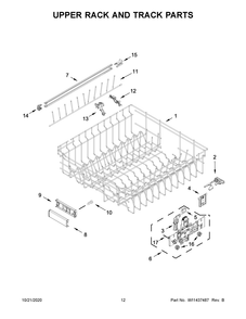 Upper Rack And Track Parts Diagram and Parts List for KDTM604KBS0  Whirlpool Dishwasher