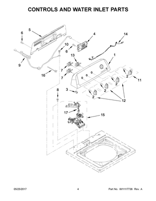 Controls And Water Inlet Parts Diagram and Parts List for 1CWTW4705GW0  Whirlpool Washer