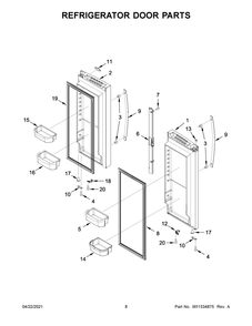 Refrigerator Door Parts Diagram and Parts List for WRF532SNHZ05  Whirlpool Refrigerator