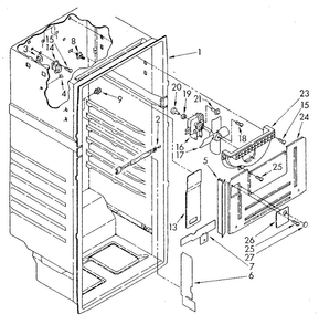 Liner Diagram and Parts List for ET18JKYSG03  Whirlpool Refrigerator