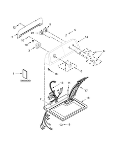 Top And Console Parts Diagram and Parts List for 11072332511  Kenmore Dryer
