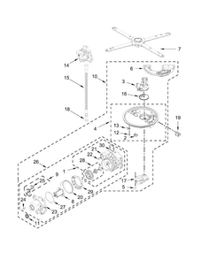 Pump, Washarm And Motor Parts Diagram and Parts List for KDTM384ESS0  KitchenAid Dishwasher