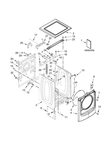 Top And Cabinet Parts Diagram and Parts List for WFW7590FW0  Whirlpool Washer
