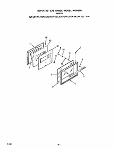 Oven Door Diagram and Parts List for S6507*0  Roper Range