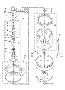 Agitator, basket and tub Diagram and Parts List for 11029822800  Kenmore Washer