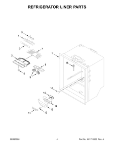 Refrigerator Liner Parts Diagram and Parts List for KRBR109ESS05  KitchenAid Refrigerator