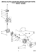 BRAKE, CLUTCH, GEARCASE, MOTOR AND PUMP PARTS Diagram and Parts List for 1CLSQ9549PW0  Whirlpool Washer
