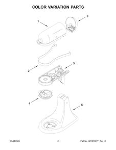 Color Variation Parts Diagram and Parts List for 5KSM125BPL5  KitchenAid Mixer