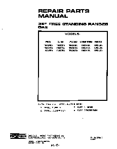 Front Cover Diagram and Parts List for 1643*0A  Roper Range