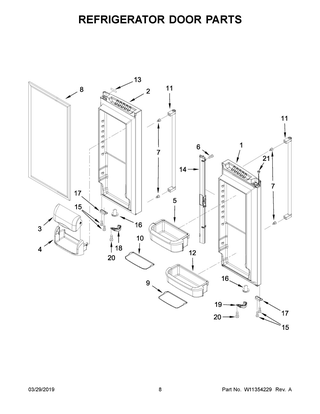 Refrigerator Door Parts Diagram and Parts List for KRFF305EBS01  Whirlpool Refrigerator