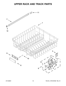 Upper Rack And Track Parts Diagram and Parts List for MDB9959SKZ0  Whirlpool Dishwasher