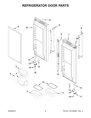 Refrigerator Door Parts Diagram and Parts List for KRFC300EWH03  Whirlpool Refrigerator